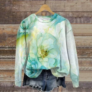 Women's Gold Floral Print Winter Sweatshirt